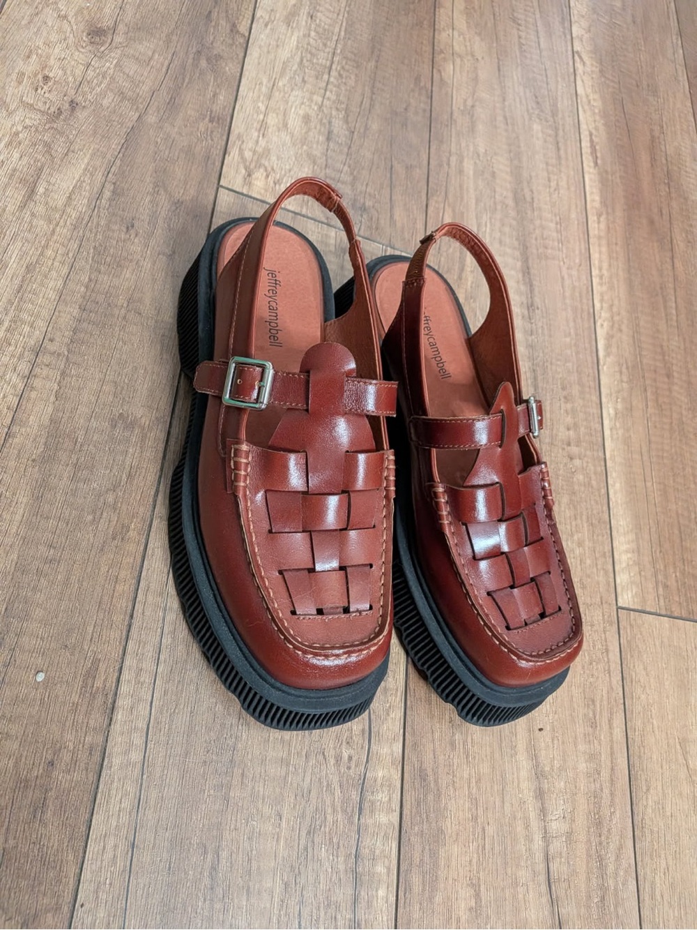 Jeffrey Campbell Brown Woven Platform Slingback Loafer with Black Sole - size 11 - Picture 4 of 6